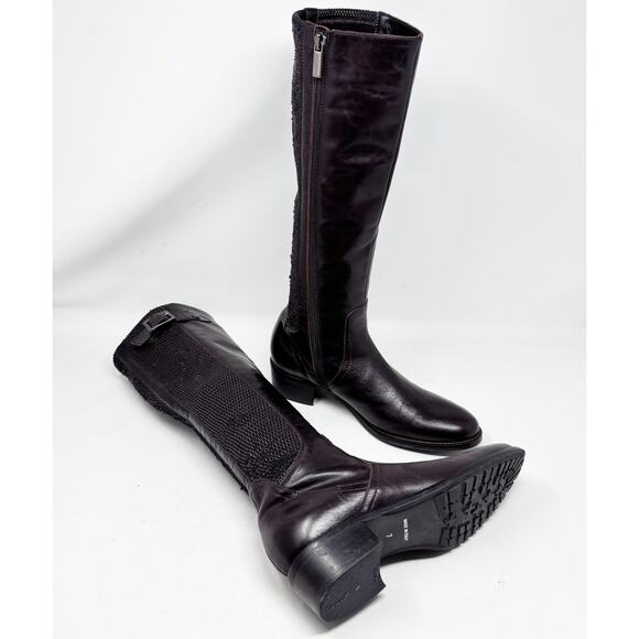 Aquatalia Knee Boots Size 7 Italian Brown 50/50 Leather Stretch Riding Boots - Picture 16 of 16